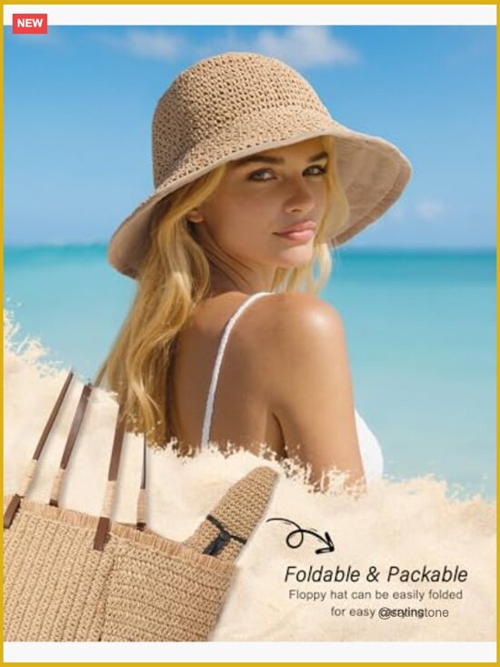Handmade Straw Bucket Hat with UV Protection, Wide Brim, Packable, Adjustable